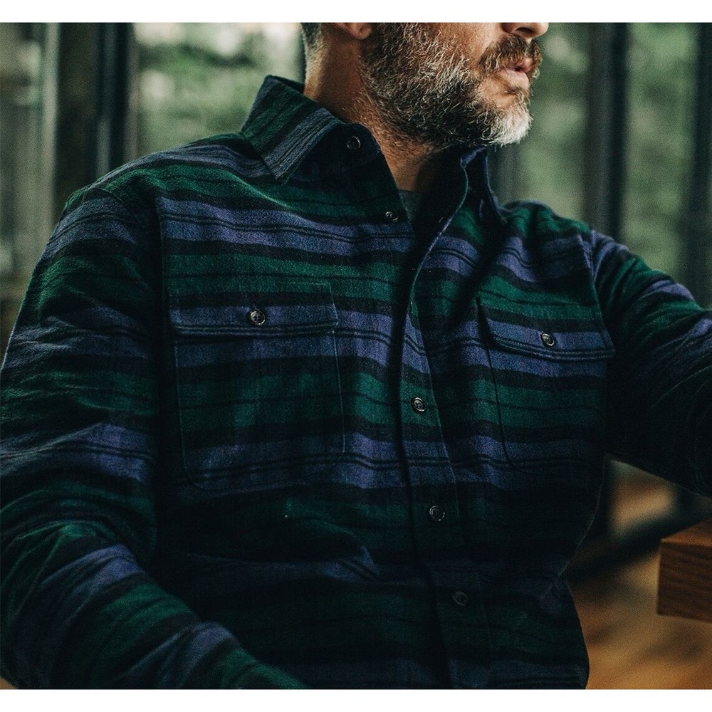 Taylor Stitch The Yosemite Organic Cotton Flannel Mens 40 Plaid Navy Green $128